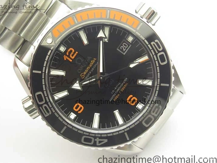 0420 Planet Ocean 43.5mm SS VSF 1:1 Best Edition Black Orange Bezel Black Dial on SS Bracelet A8900 Super Clone Breathable 8003